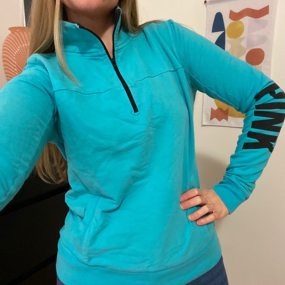 PINK Turquoise Quarter Zip Up Sweater - Size S